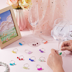 24 шт. 24-х цветные круглые стеклянные подвески для бокалов вина&nbsp;AJEW-SC00052