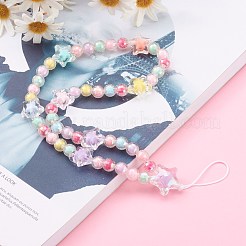 Прозрачные акриловые мобильные ремешки с бусинами HJEW-JM00420