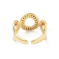 Латунное кольцо-манжета с микропаве из разноцветных кубических цирконий для женщин&nbsp;LS-RJEW-Z055-02G-01