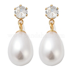 Серьги-гвоздики в форме капли с плоскими круглыми подвесками из нержавеющей стали 304 с прозрачным кубическим цирконием EJEW-F366-01G-02