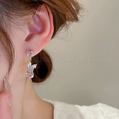 Серьги-гвоздики с подвесками из латуни с кубическим цирконием в форме кролика&nbsp;FS-WGAF8F6-01