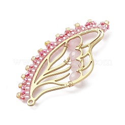 Ограненные круглые подвески из натурального розового кварца и стеклянных бусин PALLOY-MZ00219