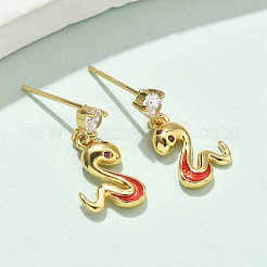 Серьги-гвоздики с подвесками из прозрачного кубического циркония с микропаве из змеиной латуни&nbsp;EJEW-D318-09G