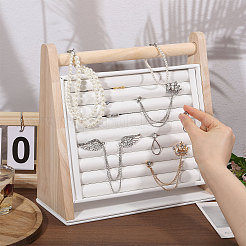 Подставки для органайзеров из дерева и искусственной кожи с наклонной задней частью и кольцом&nbsp;RDIS-WH0001-40