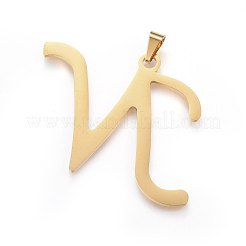 304ステンレススチールペンダントとスタッドピアスジュエリーセット  アルファベット  文字.n  51x53x1.7mm  穴：9x4.5mm  13x17x1.5mm  ピン：0.8mm&nbsp;SJEW-P100-13G