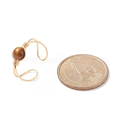 Anello polsino aperto con perline tonde naturali occhio di tigre&nbsp;RJEW-TA00041-01