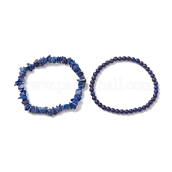 Женские эластичные браслеты с чипсами и круглыми бусинами из натурального лазурита BJEW-JB10189-07
