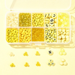 DIY フラットラウンド & ハート アクリル & ガラス シードビーズ ジュエリー作り ファインディング キット  きいろ  4~10x4~10x2.5~4.5mm  穴：1.2~2mm&nbsp;DIY-FS0006-43B