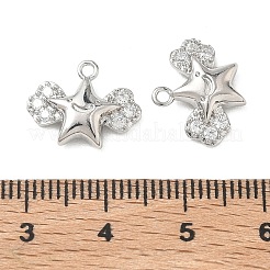 真鍮マイクロパヴェクリアキュービックジルコニアチャーム  スターのチャーム  プラチナ  12x15x2.5mm  穴：1.4mm&nbsp;KK-C259-08P