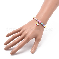 5 スタイルのラウンド & ハート & クローバー ビーズ ブレスレット 5 個セット  女の子のための合金エナメルフラワー＆レインボーチャームスタッカブルブレスレット  ミックスカラー  内径：1-3/4インチ（4.3~4.6cm）  1個/スタイル&nbsp;BJEW-JB08929