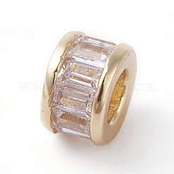 真鍮ビーズ  クリアキュービックジルコニア  長持ちメッキ  コラム  ゴールドカラー  6x3.5mm  穴：1.2mm&nbsp;KK-I665-04A-G