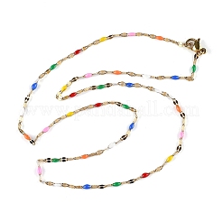 Колье-цепочка с цветной эмалью и овальными звеньями NJEW-Q315-01G