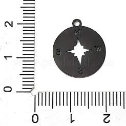 イオンプレーティング（IP）304ステンレスペンダント  レーザー切断  コンパス  ブラック  17x15x1mm  穴：1.4mm&nbsp;STAS-T044-236B