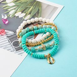 Набор браслетов стрейч с кубическим цирконием в форме раковины для девочек-подростков&nbsp;X1-BJEW-JB06850-04