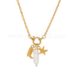 Collares con colgante de estrella de mar con forma de bota de acero inoxidable 304 con perla de imitación&nbsp;NO1573