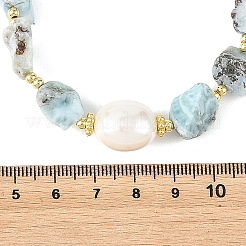 Collane da donna in larimar grezzo naturale con perle ovali di conchiglia&nbsp;NJEW-JN06591