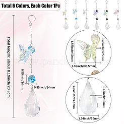 6 pieza de adornos colgantes de mariposa en forma de lágrima de vidrio de 6 colores&nbsp;HJEW-SP0001-30