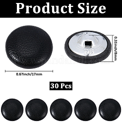 30穴PUレザーシャンクボタン1個  アルミパーツ  フラットラウンド  ブラック  17x8mm  穴：2x2mm&nbsp;BUTT-CL0001-01B-01