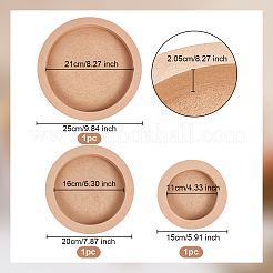 3 cadre photo rond plat en bois de 3 styles.&nbsp;TOOL-WH0118-17