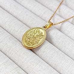 Овальные подвески из нержавеющей стали 304 с рельефным изображением архангела Михаила для мужчин и женщин FS-WGF7792-01