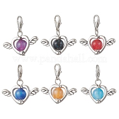 6 шт. подвесные украшения из искусственной смолы кошачий глаз и сплава 6 цветов HJEW-JM03885