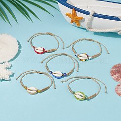 5 個 5 色天然カウリーシェル & ガラスシード & ランプワークナザールボンジュウ編組ビーズブレスレットセット  女性のための調節可能な幸運のブレスレット.  ミックスカラー  内径：2-1/2~3-5/8インチ（6.5~9.2cm）  1pc /カラー&nbsp;BJEW-TA00198