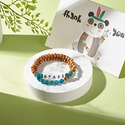 Наборы браслетов из круглых бусин из натурального дерева&nbsp;BJEW-JB07347