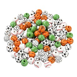 100шт 5 стиля расписные европейские бусины из натурального дерева WOOD-LS0001-45