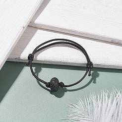 Bracciale in cordoncino con perline di roccia lavica naturale&nbsp;BJEW-JB07681