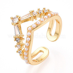 Латунные кольца-манжеты с микропаве и прозрачным цирконием для женщин KK-T074-15G