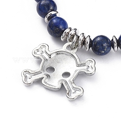 Braccialetti con ciondoli elasticizzati in lapislazzuli naturali (tinti).&nbsp;BJEW-JB04931-01