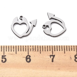 ステンレススチールチャーム201個  レーザー切断  悪魔のハートチャーム  ステンレス鋼色  10x10.5x1mm  穴：1mm&nbsp;STAS-V001-06