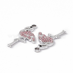 合金ラインストーンペンダント  フラミンゴチャーム  プラチナ  ライトパパラチャ  28x15x2.5mm  穴：2mm&nbsp;PALLOY-P287-16P-03