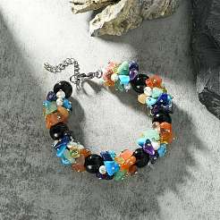 Браслет из натурального черного оникса круглой формы BJEW-JB09631-01