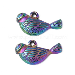 イオンプレーティング（IP）304ステンレススチールチャーム  鳥のチャーム  虹色  8.5x15.5x2mm  穴：1mm&nbsp;STAS-C066-01M
