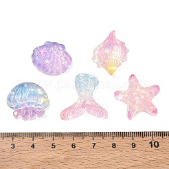 グラデーションカラーの海洋生物をテーマにした透明な樹脂とスパンコールのカボション  混合図形  ミックスカラー  18~27x20~24.5x6.5~8mm&nbsp;RE-CBA1A08-01