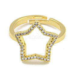 Регулируемые кольца из латуни с микро-паве и цирконием в форме звезды для женщин RJEW-F162-13G