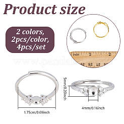 4 шт. 2 цвета 925 регулируемых кольца из стерлингового серебра со стразами STER-NB0001-16