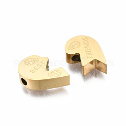 304ステンレススチールビーズ  言葉とハート  ゴールドカラー  14.5x11x3mm  穴：1.8mm&nbsp;STAS-S080-060G-NR