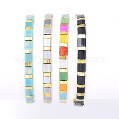Bracelets extensibles de perles de rocaille de verre rectangle&nbsp;BJEW-JB05297
