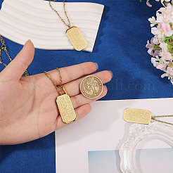 4 collier pendentif rectangulaire en acier inoxydable gaufré&nbsp;NJEW-CO0001-02G