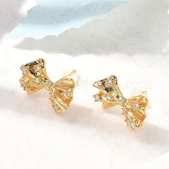 Серьги-гвоздики из латуни с микропаве и бантиком из циркония EJEW-B148-07C-G