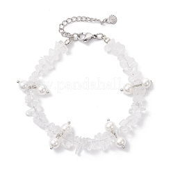 Браслеты из круглых бусин из натурального кварцевого кристалла и стеклянных ракушек&nbsp;BJEW-JB12303-01