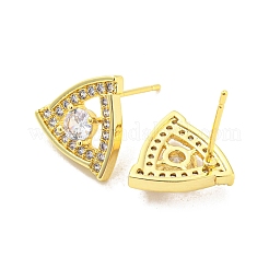 Orecchini a bottone con micro pavè di zirconi cubici in ottone a triangolo cavo&nbsp;EJEW-P237-01G