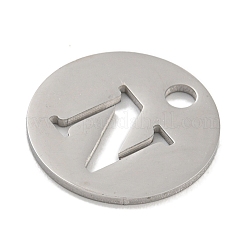 変色しない304ステンレススチールペンダント  ステンレス鋼色  アルファベット付きフラットラウンド  文字N  19x1.2mm  穴：2.5mm&nbsp;STAS-F233-M-P01-A-N