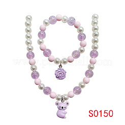 Collier pendentif en perles en plastique et bracelet à breloques en perles&nbsp;FS-WG6D3EF-08