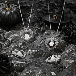 4 Stück Halloween-Halskette mit Messingherz&nbsp;NJEW-PH0001-56P