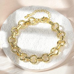 Латунные браслеты-цепочки с кольцами для женщин и мужчин&nbsp;LS-BJEW-K273-07G