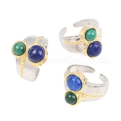 Natürlicher Lapislazuli und natürlicher Malachit mit offenen Manschettenringen aus Messing&nbsp;RJEW-B163-01GP-01