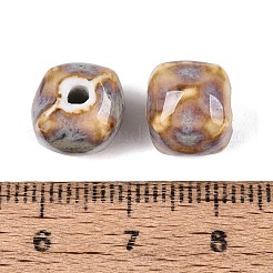 ヴィンテージの手作り磁器ビーズ  ファンシーアンティーク施釉磁器  キューブ  バリーウッド  10~11x10~11x9.5~10.5mm  穴：1.8~2mm&nbsp;PORC-N013-18-23